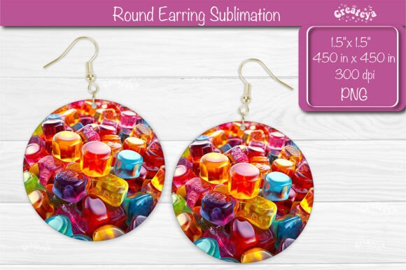 3D Round Earring Sublimation Designs Png