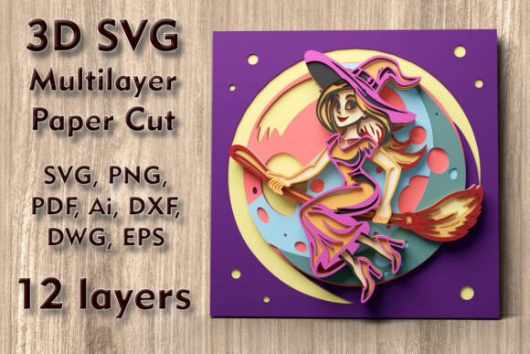 Creating Enchanting 3D Wall Art with the Flying Witch Multilayer SVG Design