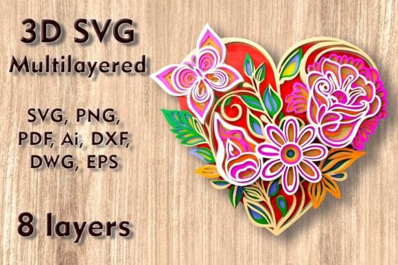 Floral Heart 3D SVG Cut Files
