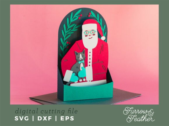 Santa With Cat Card SVG
