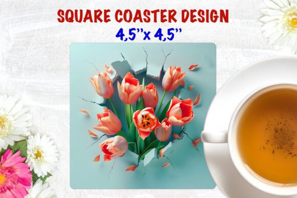 Summer Tulip Square Coaster Sublimation Design