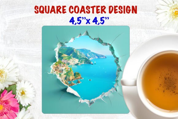 Summer Vacation Square Coaster, Sea: Evaluating the 3D Broken Wall Design for Sublimation Projects