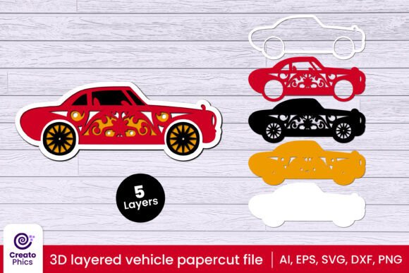 Transform Your Crafting with a 3D Layered Car Papercut Laser Cut SVG